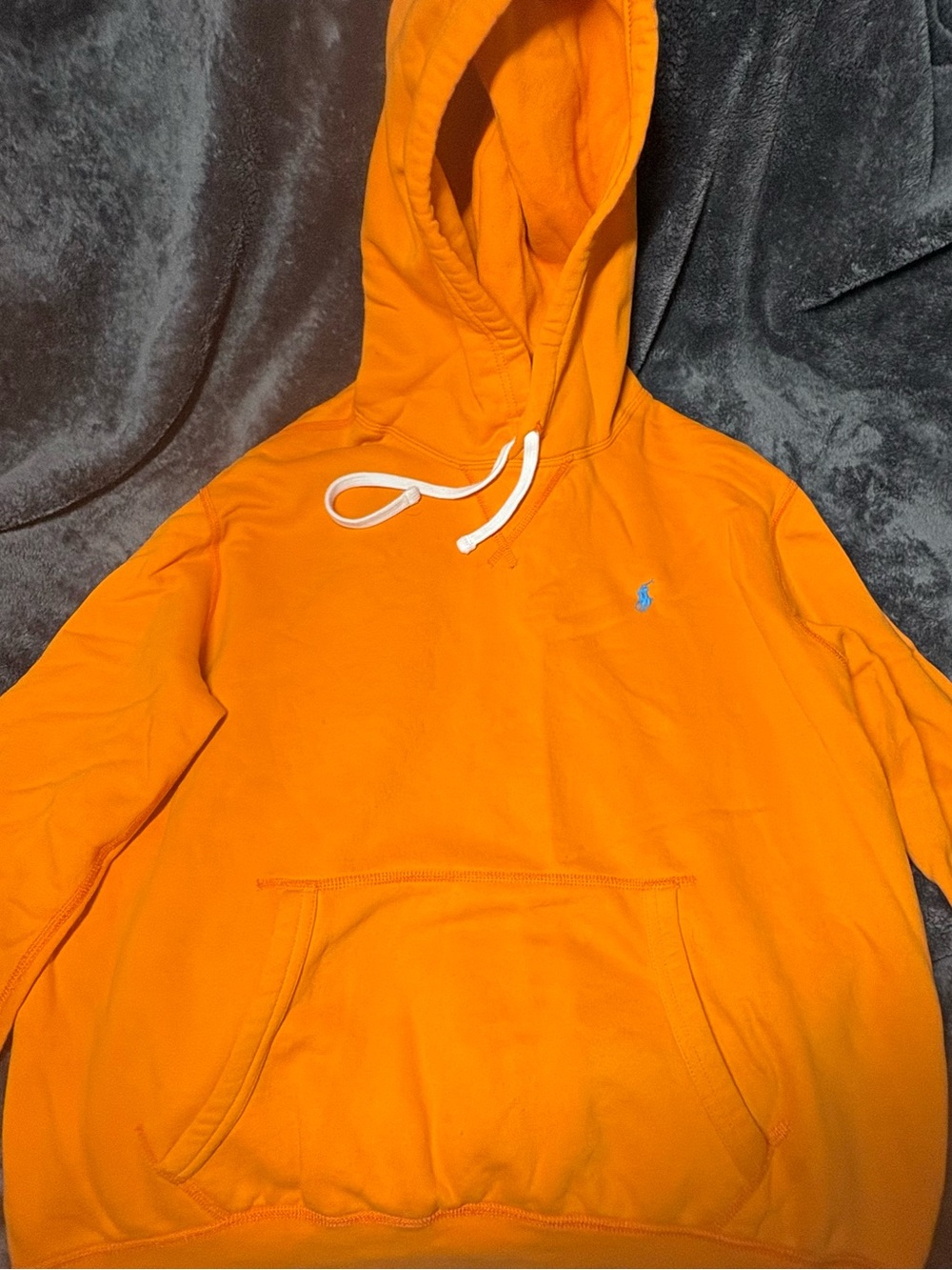 Ralph Lauren Orange Pullover Hoodie with Blue Polo Pony